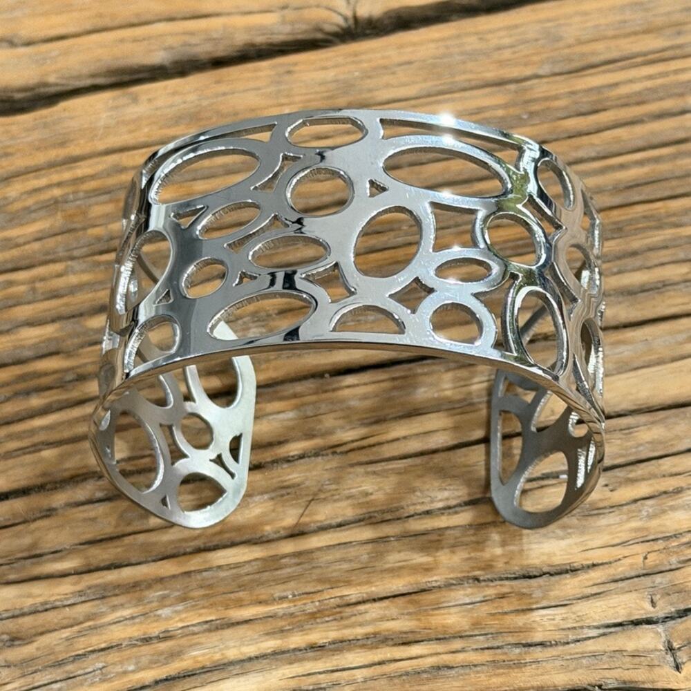 Bracelet Cuff Womens Stainless Steel Ovals Cutout Openwork Statement Retro Y2K